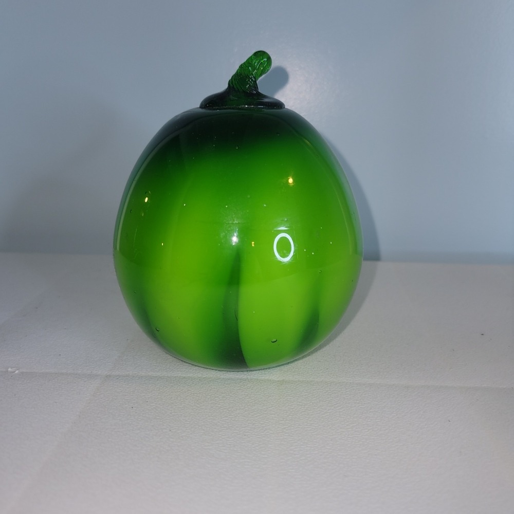 Vintage Murano Style Hand Blown Glass‎ Green Melon, MCM Paperweight